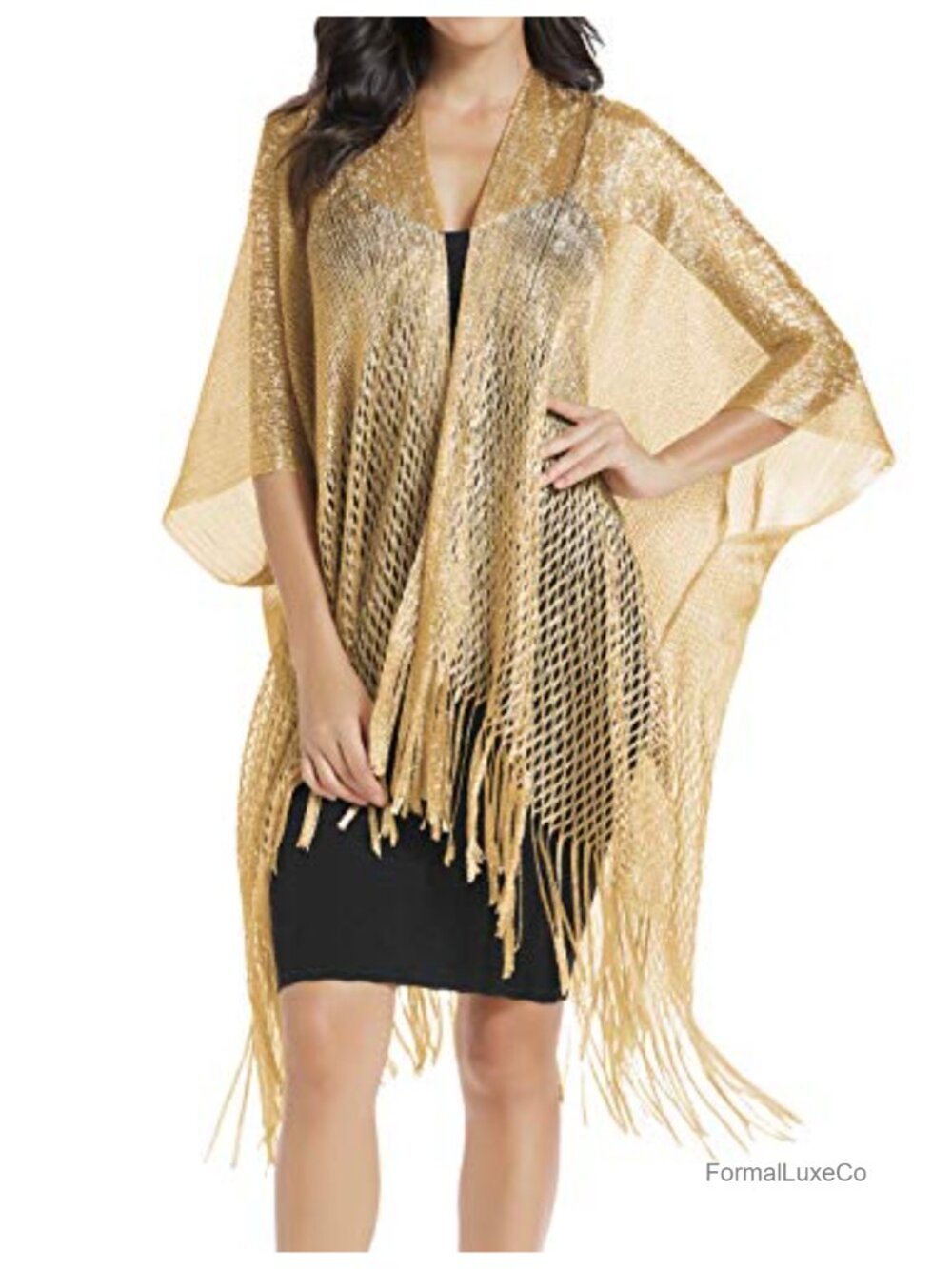 Sparkly Sequin Evening Shawl Wrap Fringe Formal Wedding Cape